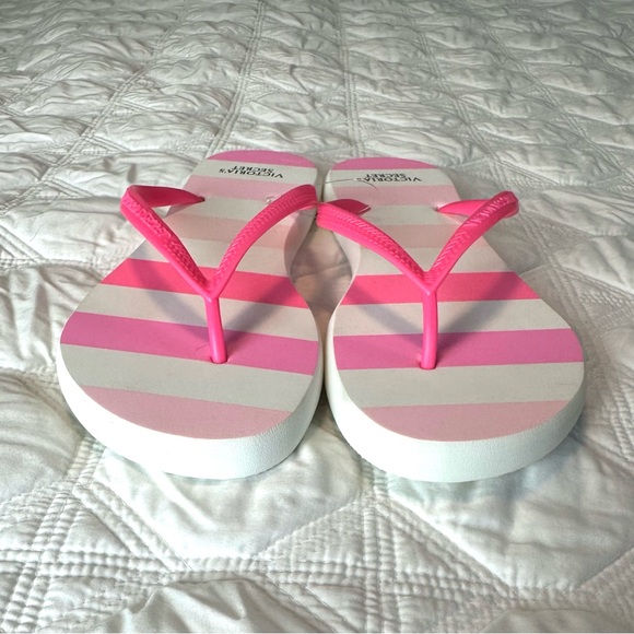 Victoria Secret Flip Flops Sandals Lg 8/9 Striped Pink New - Picture 6 of 10